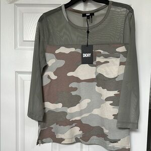 DKNY Women’s Camouflage Shirt - Green and Gray. NWT US MEDIUM